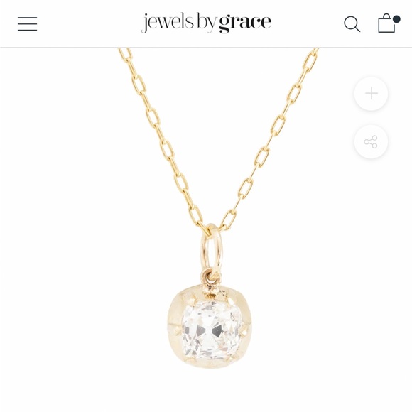 Antique old mine cut diamond collet setting necklace 14kt gold - Picture 4 of 8